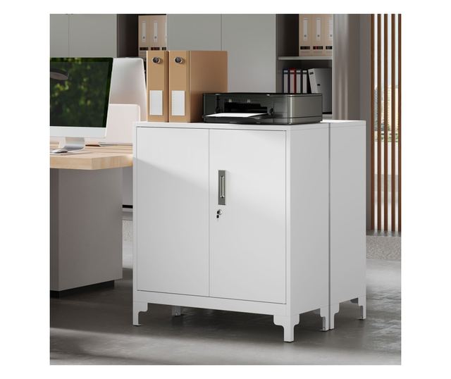 Irodai szekrény 3 polccal, 2 ajtóval és kulcsokkal, 80x35x91 cm, fehér