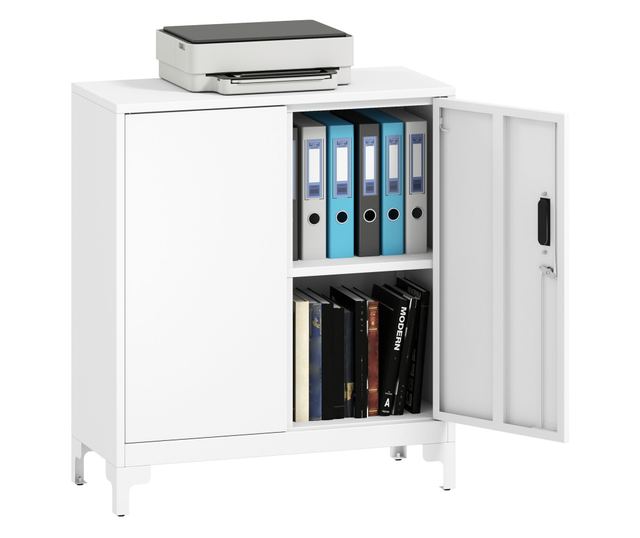 Irodai szekrény 3 polccal, 2 ajtóval és kulcsokkal, 80x35x91 cm, fehér