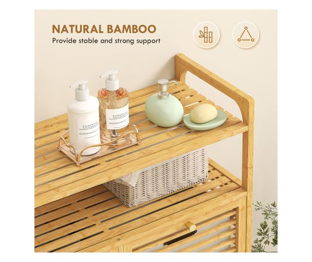 Ruhásszekrény 2 x 41L kosárral és 2 polccal, fa és krémszínű