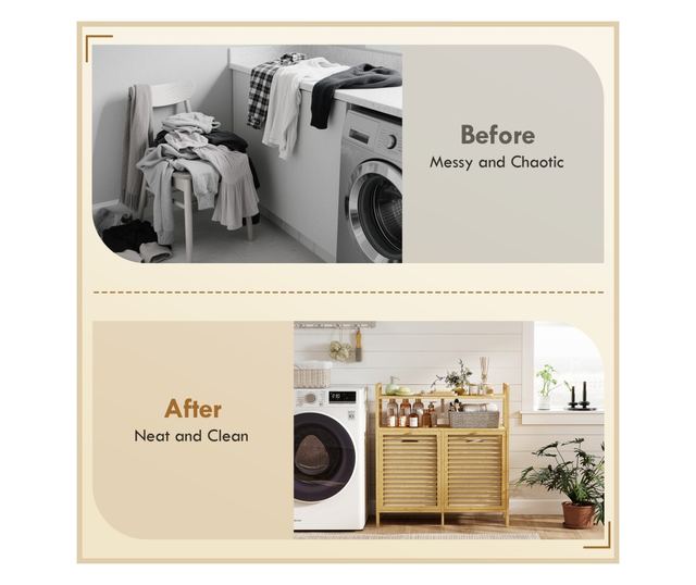 Ruhásszekrény 2 x 41L kosárral és 2 polccal, fa és krémszínű