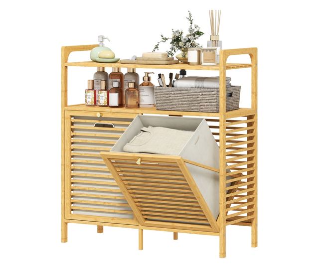 Ruhásszekrény 2 x 41L kosárral és 2 polccal, fa és krémszínű