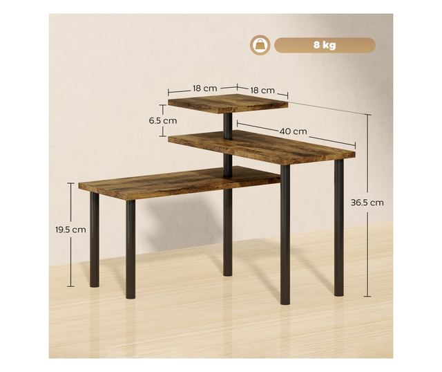 Helytakarékos Forgatható 3 Szintes Konyhai Polc, Fa és Acél, 40x18x36,5 cm, Rusztikus Barna