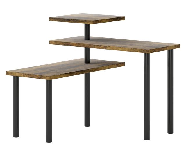 Helytakarékos Forgatható 3 Szintes Konyhai Polc, Fa és Acél, 40x18x36,5 cm, Rusztikus Barna