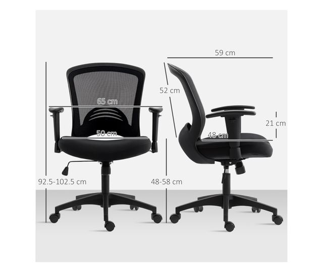 Lélegző és dönthető irodai szék állítható magassággal, fekete