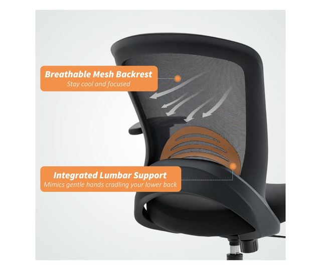 Lélegző és dönthető irodai szék állítható magassággal, fekete