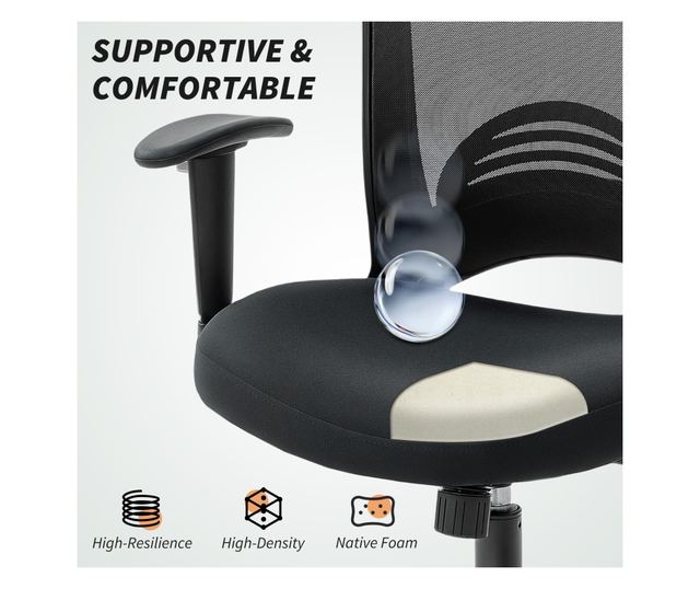 Lélegző és dönthető irodai szék állítható magassággal, fekete