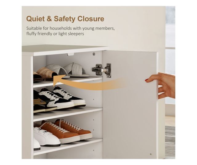 Fehér fa cipősszekrény 6 állítható polccal 55x35x108 cm