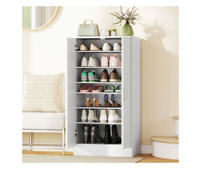 Fehér fa cipősszekrény 6 állítható polccal 55x35x108 cm