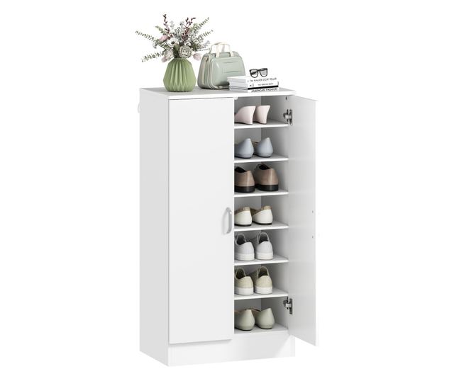 Fehér fa cipősszekrény 6 állítható polccal 55x35x108 cm