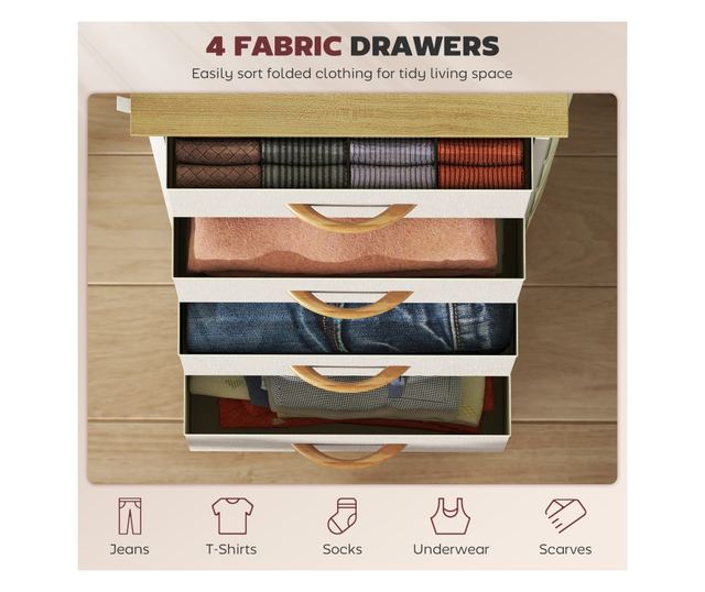 Kompakt komód 4 összecsukható fiókkal, 4 tárolózsebbel és 2 akasztóval