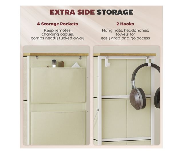 Kompakt komód 4 összecsukható fiókkal, 4 tárolózsebbel és 2 akasztóval