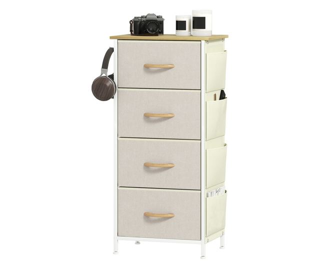 Kompakt komód 4 összecsukható fiókkal, 4 tárolózsebbel és 2 akasztóval