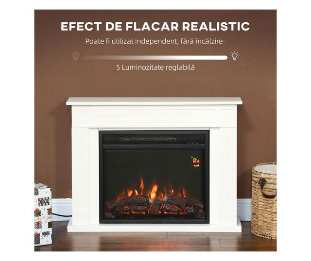 Elektromos kandalló, távirányítóval és időzítővel, 98x23,5x69,5 cm, fehér és fekete