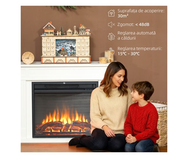 Elektromos kandalló, távirányítóval és időzítővel, 98x23,5x69,5 cm, fehér és fekete