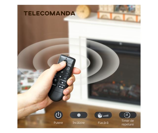Elektromos kandalló, távirányítóval és időzítővel, 98x23,5x69,5 cm, fehér és fekete