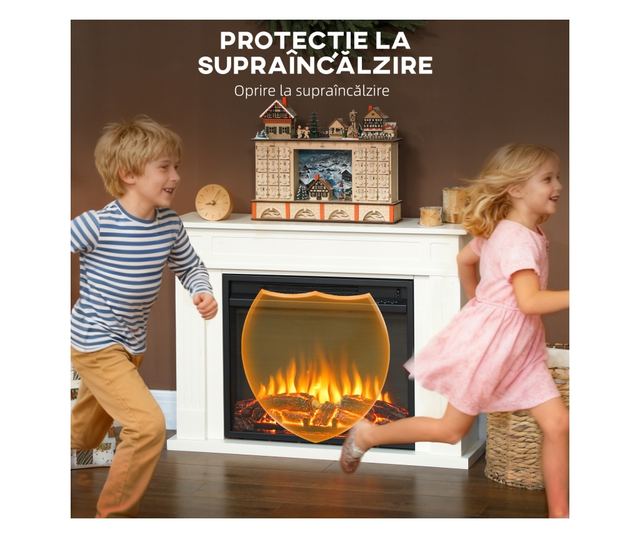 Elektromos kandalló, távirányítóval és időzítővel, 98x23,5x69,5 cm, fehér és fekete