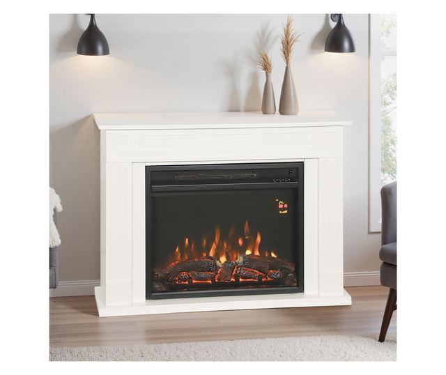 Elektromos kandalló, távirányítóval és időzítővel, 98x23,5x69,5 cm, fehér és fekete