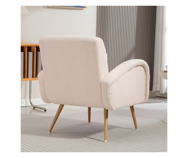 Modern Teddy Bársony Nappali Fotel Derékpárnával, Bézs Színben
