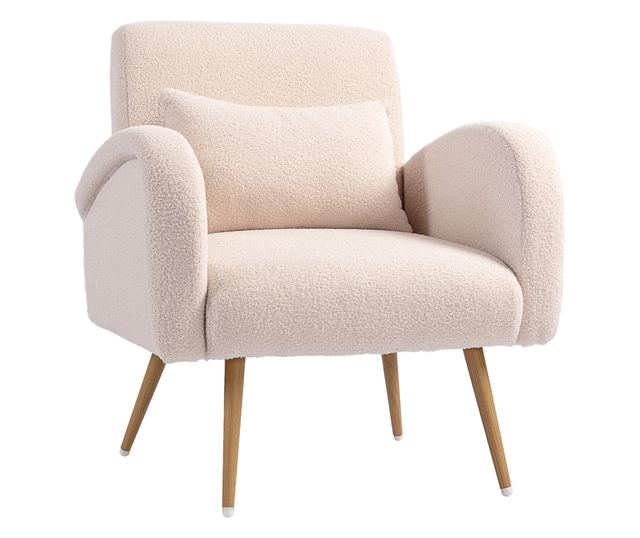 Modern Teddy Bársony Nappali Fotel Derékpárnával, Bézs Színben