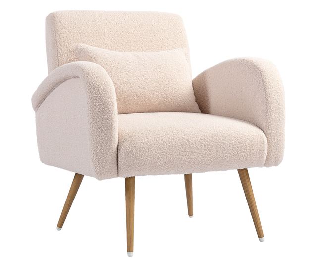 Modern Teddy Bársony Nappali Fotel Derékpárnával, Bézs Színben