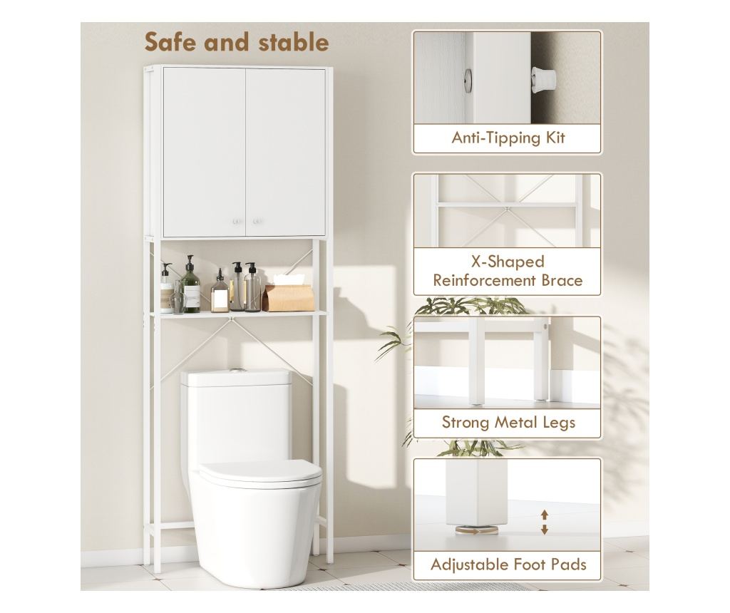 Mobilier pentru Baie Deasupra WC-ului cu Dulap și Raft, Alb - 5