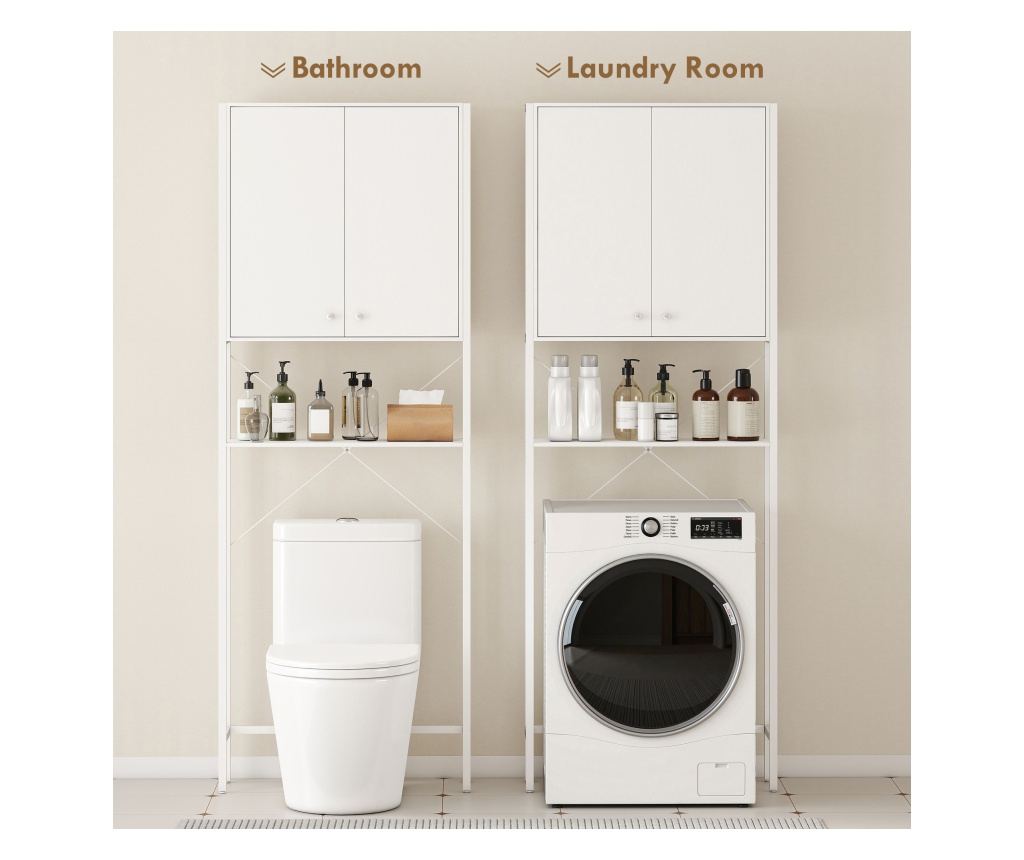 Mobilier pentru Baie Deasupra WC-ului cu Dulap și Raft, Alb - 6