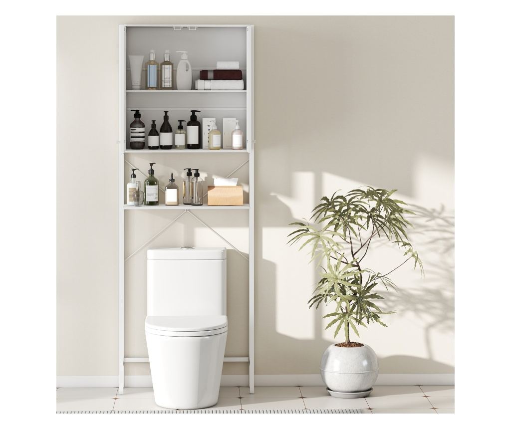 Mobilier pentru Baie Deasupra WC-ului cu Dulap și Raft, Alb - 7
