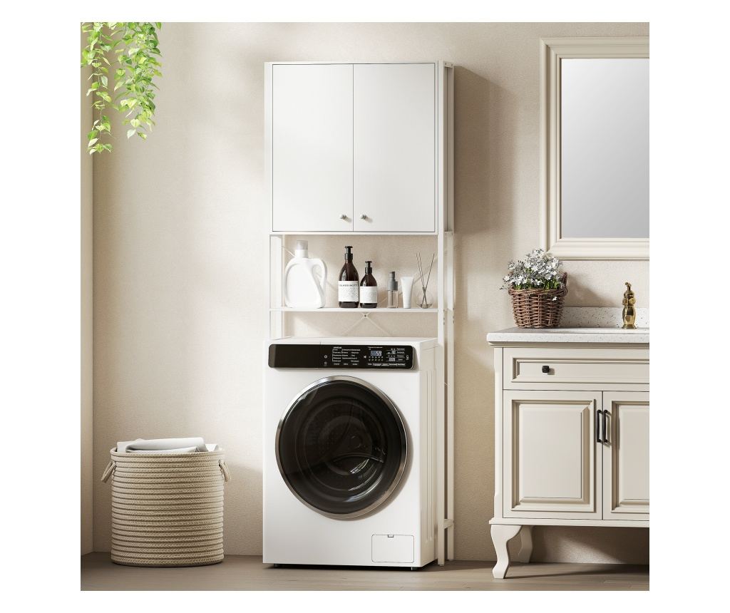 Mobilier pentru Baie Deasupra WC-ului cu Dulap și Raft, Alb - 8
