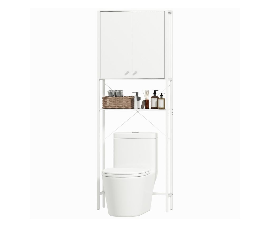 Mobilier pentru Baie Deasupra WC-ului cu Dulap și Raft, Alb - 10
