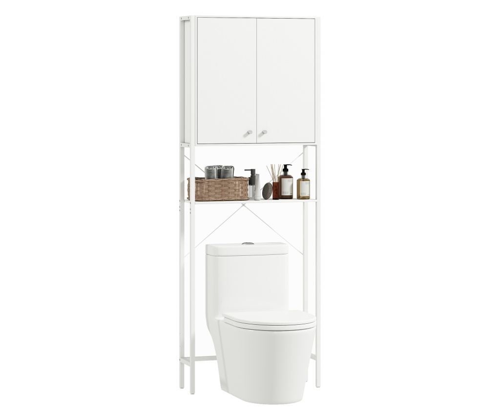 Mobilier pentru Baie Deasupra WC-ului cu Dulap și Raft, Alb - 11