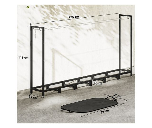 Fém Rönktároló 0,8m³ Vízálló Szőnyeggel és Láncokkal 235x31x116cm