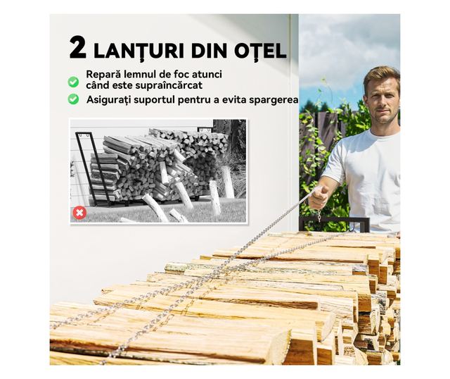 Fém Rönktároló 0,8m³ Vízálló Szőnyeggel és Láncokkal 235x31x116cm