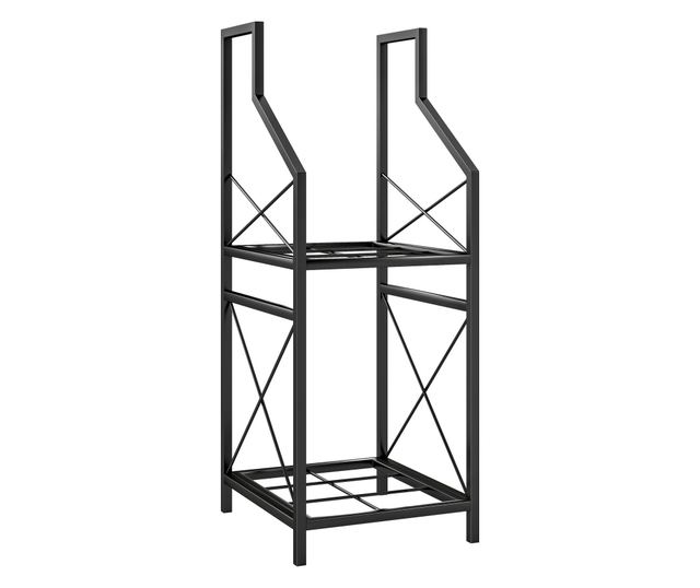 2 szintes fém kerti fatároló magasított alappal, fekete