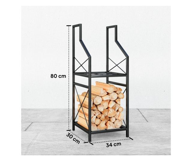 2 szintes fém kerti fatároló magasított alappal, fekete