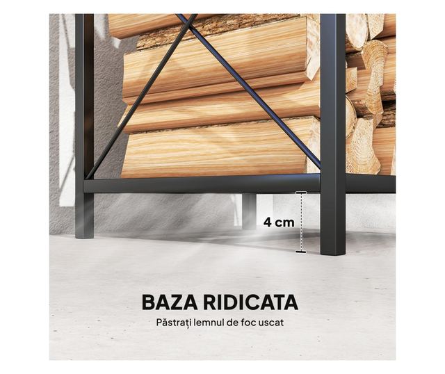 2 szintes fém kerti fatároló magasított alappal, fekete