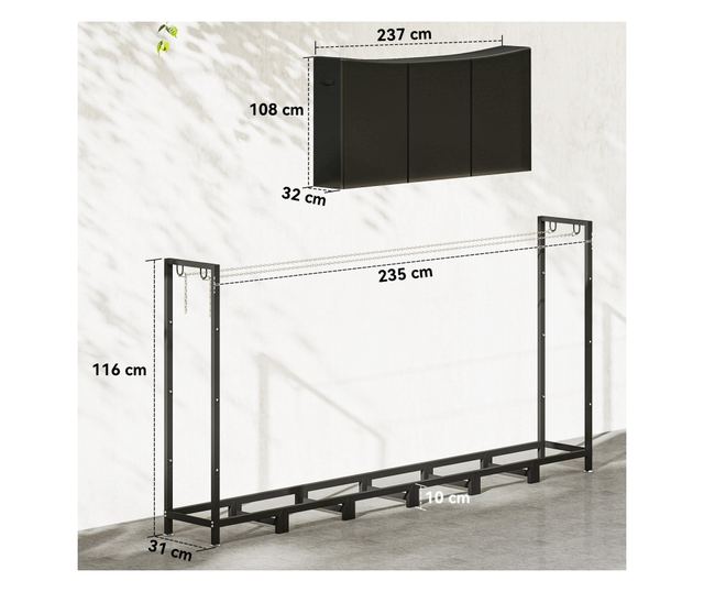 Fém Rönktároló Vízhatlan Huzattal, 0,8 m³ Kapacitás 235x31x116