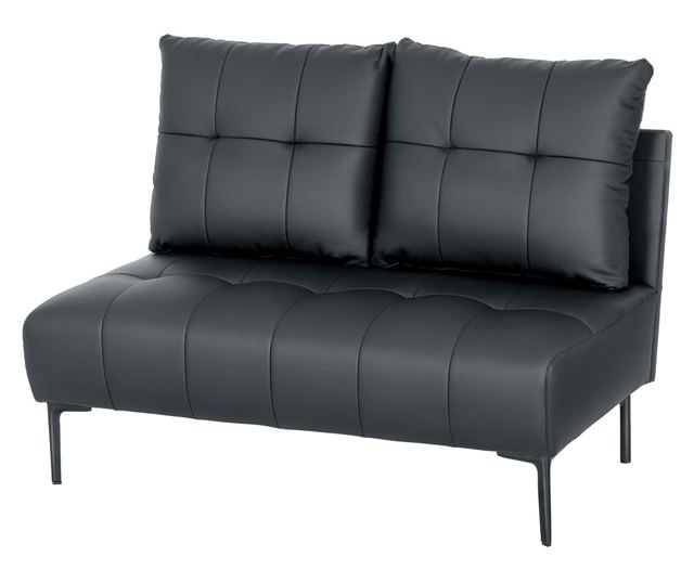 Gombos, steppelt műbőr karfa nélküli kétszemélyes kanapé - Fekete