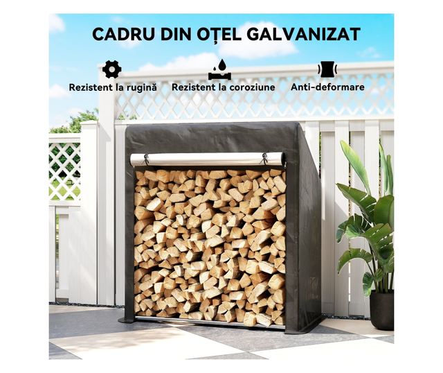 Acél kültéri rönktartó vízálló huzattal 100x60x110 cm