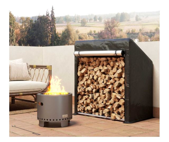 Acél kültéri rönktartó vízálló huzattal 100x60x110 cm