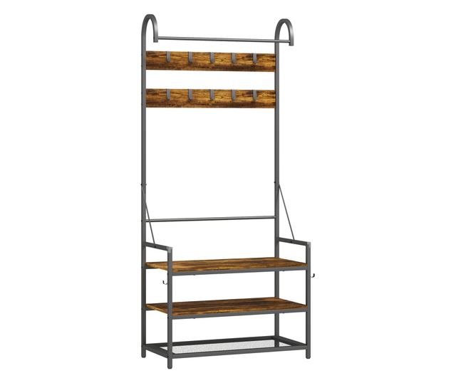 Előszoba ruhafogas rúdval, kampókkal, paddal és cipőpolccal, barna és fekete