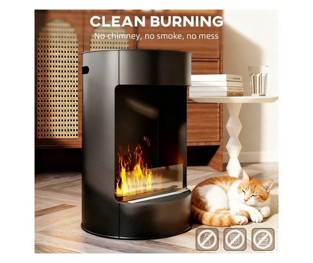 Bioetanol kandalló, 64 cm-es szabadon álló etanol kályha, 3 órás égési idő