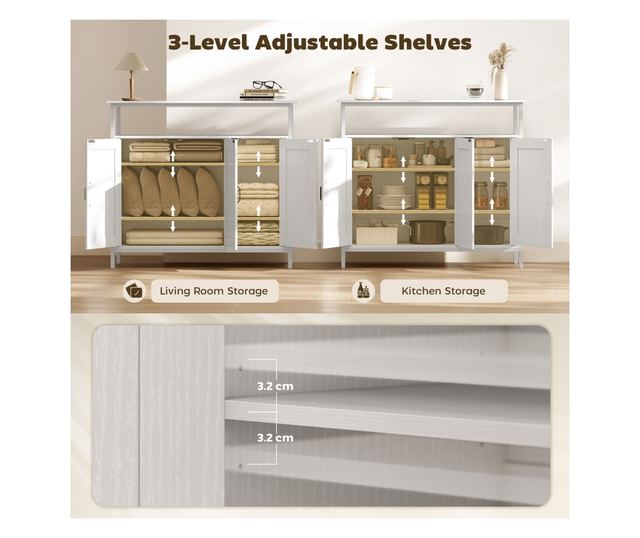 Konyhai tálalószekrény nyitott polccal és 2 szekrénnyel 100x35x88 cm fehér