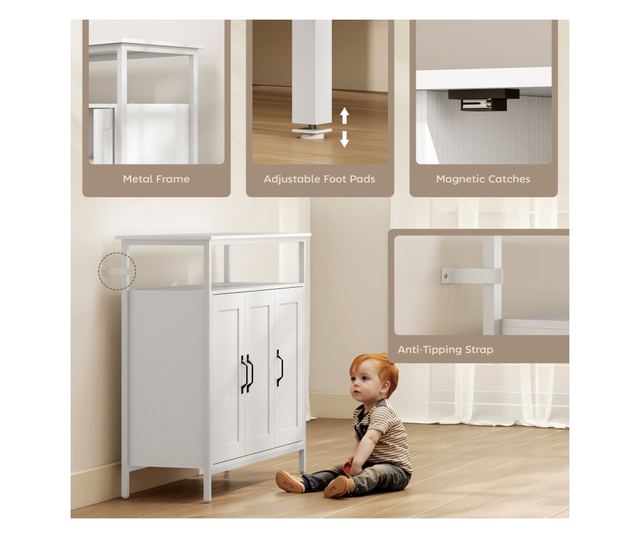 Konyhai tálalószekrény nyitott polccal és 2 szekrénnyel 100x35x88 cm fehér