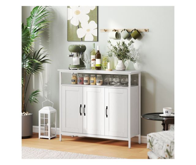 Konyhai tálalószekrény nyitott polccal és 2 szekrénnyel 100x35x88 cm fehér