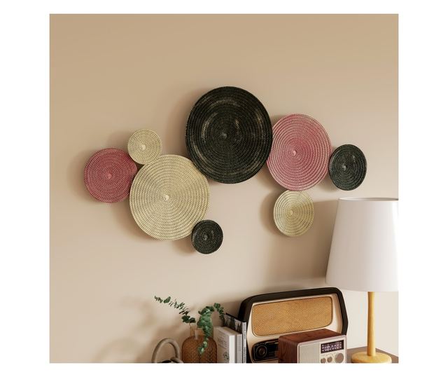 Fali dekoráció 8 db 3D fémlemezzel, bronz, narancs és sárga színekben