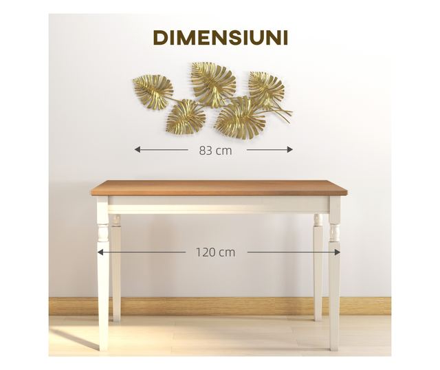 Arany Fém Monstera Levél Fali Dísz Rögzítő Kiegészítőkkel, 83x2,5x39 cm