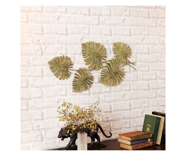 Arany Fém Monstera Levél Fali Dísz Rögzítő Kiegészítőkkel, 83x2,5x39 cm