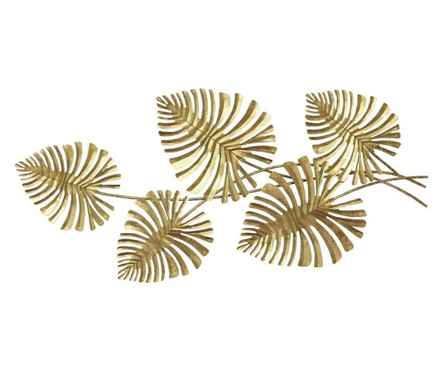 Arany Fém Monstera Levél Fali Dísz Rögzítő Kiegészítőkkel, 83x2,5x39 cm