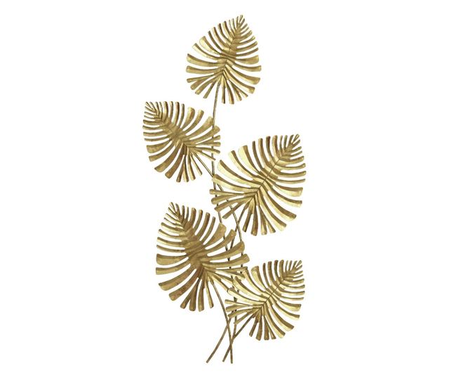 Arany Fém Monstera Levél Fali Dísz Rögzítő Kiegészítőkkel, 83x2,5x39 cm