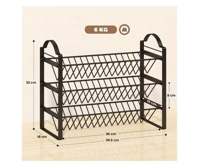 Fekete fém 3 szintes, döntött fűszertartó